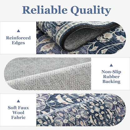 Blue 2x10 Rug Runners for Hallways Non Slip, Long Kitchen Runner Rugs Non Skid Washable, Transitional Floral Trellis Low Pile Thine Carpet Runners for Entryway Corridor Mudroom Foyer