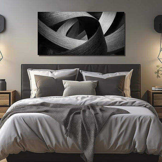 JuhaiArt Abstract Canvas Art for Living Room Bedroom Office Black Wall Decor Gray Picture Artwork 24" x 48" Lines Prints