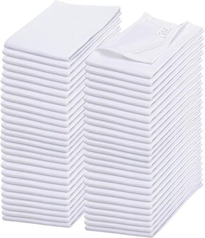 WHITEWRAP Flour Sack Towels| TeaTowel for Crafts| Kitchen Dish Cotton Blank Towel for Embroidery|Baking Bread Proofing Linen Cover| Thick Absorbent Quick Dry| 50 Pack 28"x28" White