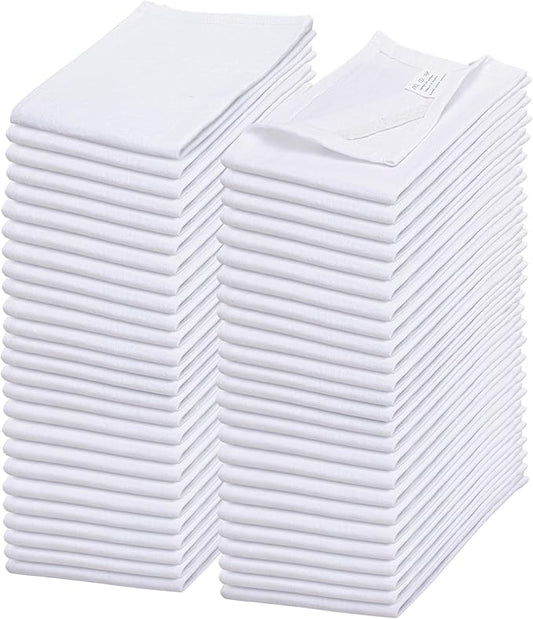 WHITEWRAP Flour Sack Towels| TeaTowel for Crafts| Kitchen Dish Cotton Blank Towel for Embroidery|Baking Bread Proofing Linen Cover| Thick Absorbent Quick Dry| 50 Pack 28"x28" White