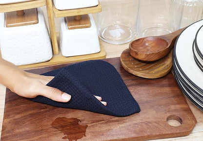 PurpleEssences Dish Cloths and Dish Rags - 8 Pack Waffle Weave Solid Kitchen Dish Wash Cloths, 100% Cotton, 12 x 12 Inches, Ultra Soft Absorbent Quick Drying - Fall Thanksgiving -Navy Blue