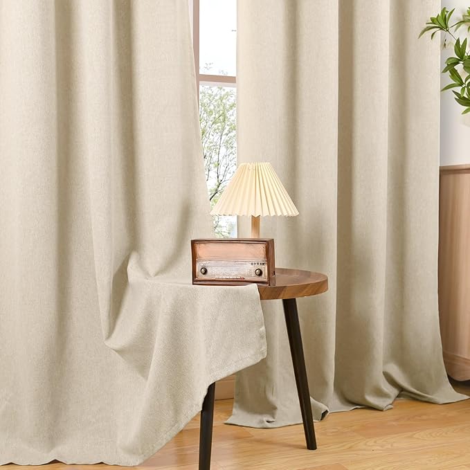 BGment Oatmeal Linen Curtains for Living Room 90 Inch Length 2 Panels Set, Country Rustic Window Drapes Textured Light Filtering for Bedroom Laundry Privacy, Each 52 Inch Wide