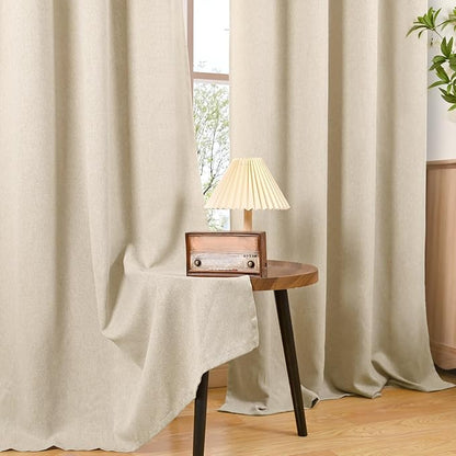 BGment Oatmeal Linen Curtains for Living Room 90 Inch Length 2 Panels Set, Country Rustic Window Drapes Textured Light Filtering for Bedroom Laundry Privacy, Each 52 Inch Wide