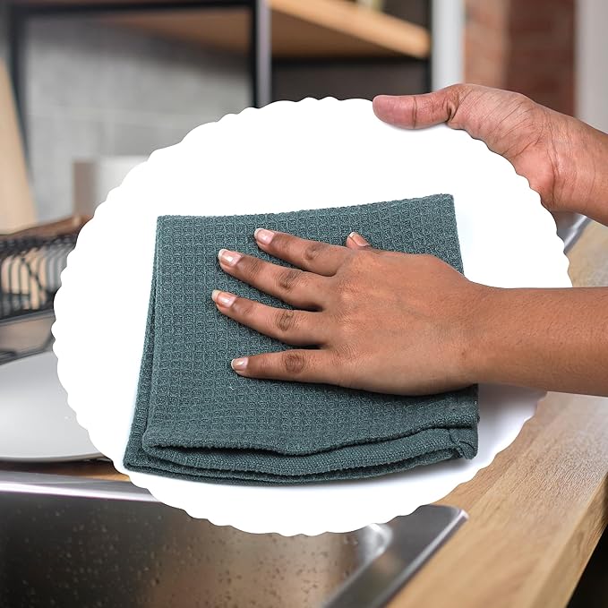 Vintage Vista 100% Cotton Waffle Dish Cloths (Pack of 6) - Dish Rags for Washing Dishes - Reusable & Highly Absorbent Kitchen Towels - Kitchen Rags for Christmas - (12" x 12" - Dark Green)