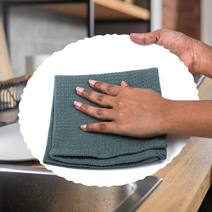 Vintage Vista 100% Cotton Waffle Dish Cloths (Pack of 6) - Dish Rags for Washing Dishes - Reusable & Highly Absorbent Kitchen Towels - Kitchen Rags for Christmas - (12" x 12" - Dark Green)