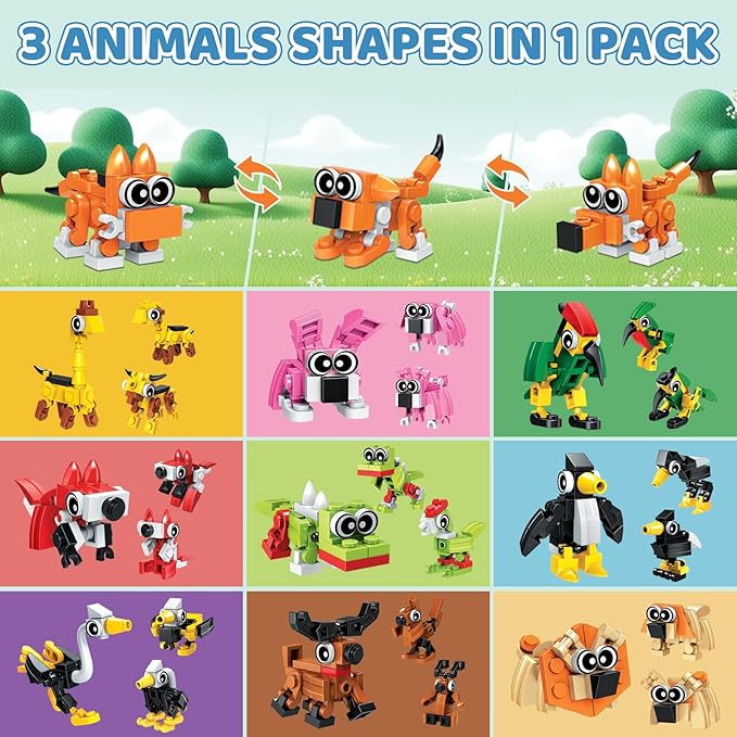 30 Pack Valentines Party Favors Building Set for Kids, 750 Pcs Mini Animal 3-in-1 Building Block Kit Sets, Classroom Goodie Bags Stuffers for Kid, Best Birthday Gifts for Boys Girls Ages 6+