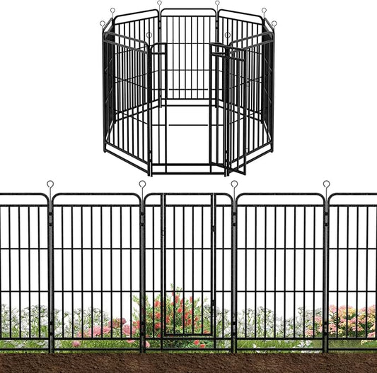 8 Panels No Dig Garden Fence 18 ft(L) X 47 in(H) Animal Barrier for Yard, Patio, Garden Borders, Outdoor Decorative Fencing with Thick Pipe Metal Panels
