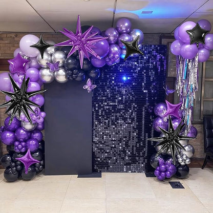 Purple Black Star Balloon,16Pcs Star Foil Balloons Set with 22Inch Explosion Spike Cone Balloons and 10Inch Quadrangle Helium Balloon for Birthday Wedding Baby Shower and Halloween Party Decorations