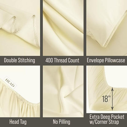 Bella Coterie Luxury Bamboo Viscose Split King Size Sheet Set | 100% Organically Grown | Ultra Soft | Cooling for Hot Sleepers | 18" Deep Pocket [Lemonade]