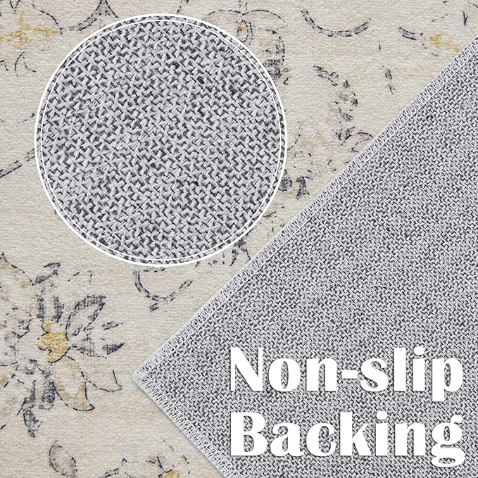 jinchan 8x10 Area Rugs Machine Washable Rug for Living Room - Stain Resistant Vintage Floral Medallion Ultra-Thin Low Pile Non-Slip Indoor Carpet for Bedroom Dining Room Kitchen (8x10ft,Grey)