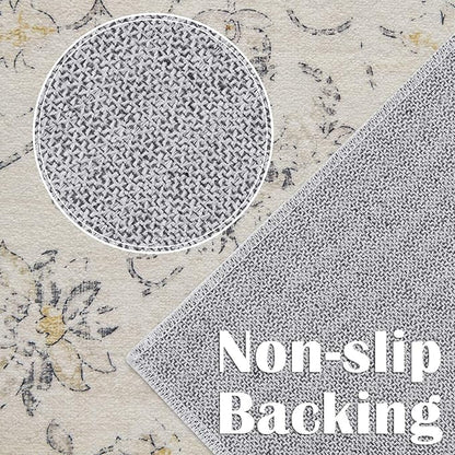 jinchan 8x10 Area Rugs Machine Washable Rug for Living Room - Stain Resistant Vintage Floral Medallion Ultra-Thin Low Pile Non-Slip Indoor Carpet for Bedroom Dining Room Kitchen (8x10ft,Grey)