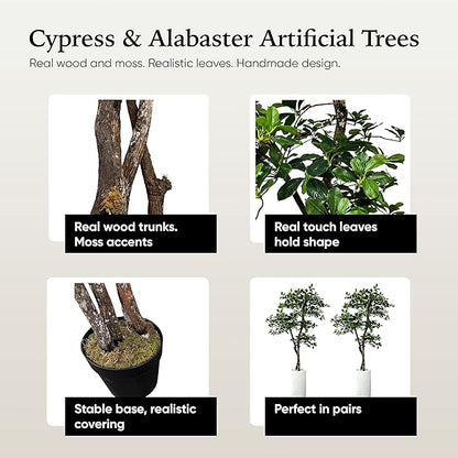 Cypress & Alabaster Handmade 5ft 3-Tier Black Olive Leaf Artificial Tree with Ethically Sourced Real Wood Trunks, Hypoallergenic, 5-Foot, Green