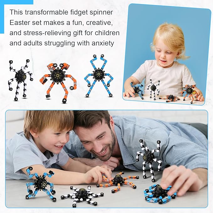 Jerify 40 Pack Funny Sensory Fidget Toy Transformable Chain Robot Finger Toy DIY Robot Mechanical Spinners Stress Relief Autistic Gifts for Adult Teen Prize Stuffer Party Favor (Cute,Fresh Color)