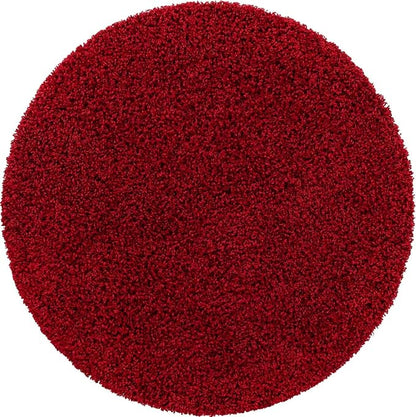 Unique Loom Solid Shag Collection Area Rug (4' 1" Round, Cherry Red)