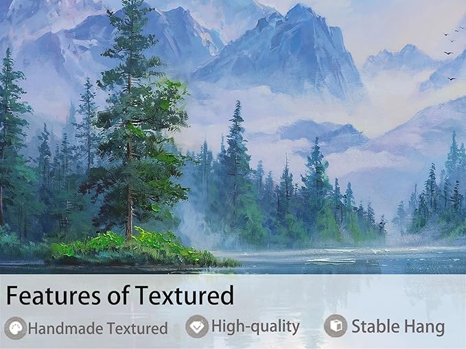 Ardemy Lake Canvas Wall Art for Living Room Large Framed Teal Landscape Pictures Bedroom Wall Decor Textured Misty Forest Scenery Paintings Artwork for Walls Home Office,40"x20"