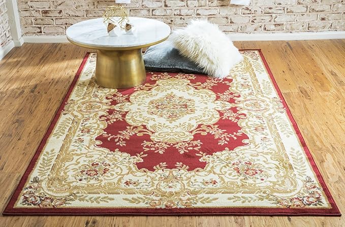 Rugs.com Chateau Collection Rug – 5x8 Red Medium-Pile Rug Perfect for Bedrooms, Dining Rooms, Living Rooms