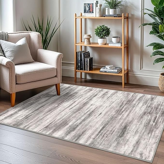 KOZYFLY Area Rug 3x5 Modern Ombre Living Room Area Rug, Washable Rugs for Bedroom Non-Slip Soft Stain Resistant Striped, Print Grey Beige Abstract Carpet for Living/Laundry/Kid Room