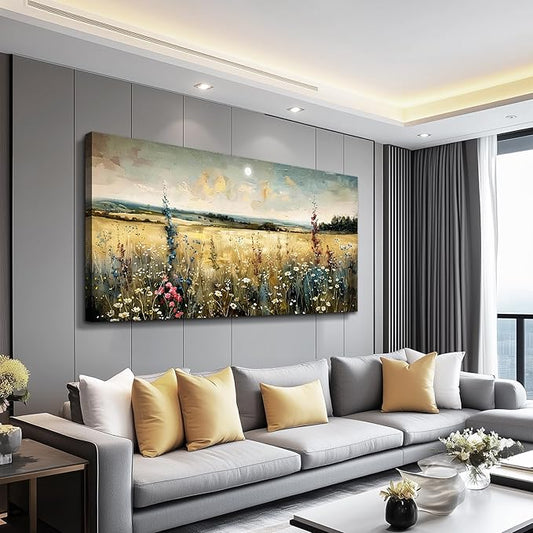 KELIYUAN Wall Art Canvas Retro Flower Picture Wall Decor For Living Room Restaurant Natural Landscape Painting Grass Flower Printed Artwork For Bedroom Farmhouse Office Home Decoration 20"X40"