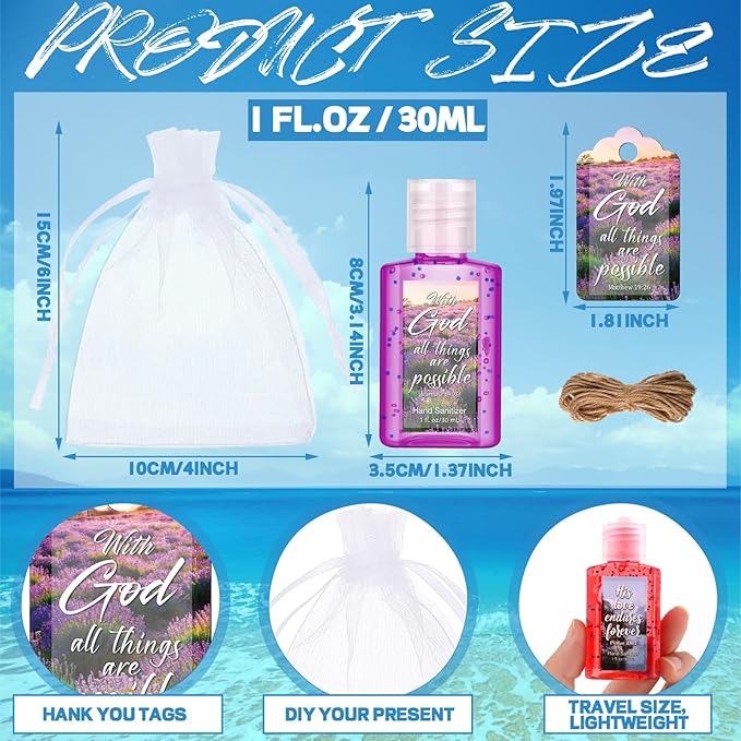 Frienda 24 Set Christian Hand Sanitizer Gift Religious Travel Size Hand Sanitizer Church Bible Verse Mini Bulk Thank Christian Gift for Women Teacher Coworker Team Christmas Party Favor Bag Stuffer