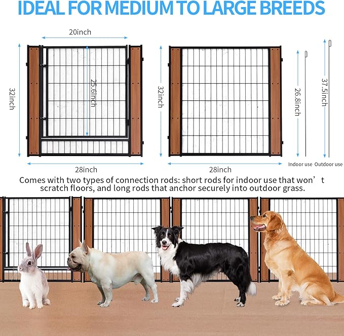 Heavy Duty Dog Playpen 32 Inch Height - Indoor Outdoor Pet Fence Enclosure for Medium and Small Dogs - Foldable Puppy Exercise Pen for Indoor and RV Camping or Yard (8 Panels, 32" H (Oak))
