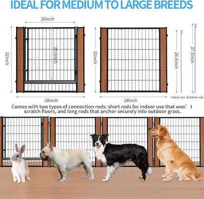 Heavy Duty Dog Playpen 32 Inch Height - Indoor Outdoor Pet Fence Enclosure for Medium and Small Dogs - Foldable Puppy Exercise Pen for Indoor and RV Camping or Yard (8 Panels, 32" H (Oak))