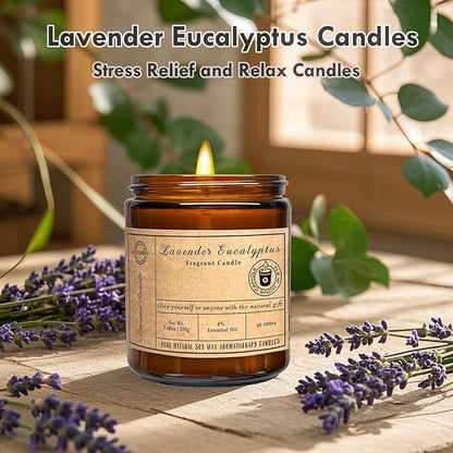 Scented Candles - Lavender Eucalyptus Candles for Home Scented, 7oz Soy Wax Aromatherapy Candle for Stress Relief and Relaxation Anxiety, Non Toxic, Birthday Gifts, Christmas Gifts for Women & Men