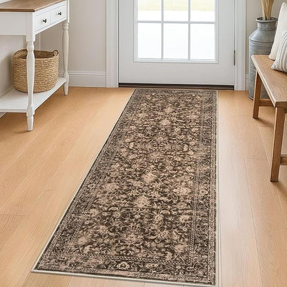 KILOCOCO Hallway Runner 2x5 Kitchen Runner Rug Printed Vintage Floral Washable Non-Slip Runners for Hallways Laundry Room Rugs Distressed Boho Rug Runners for Bedroom, Rust Red