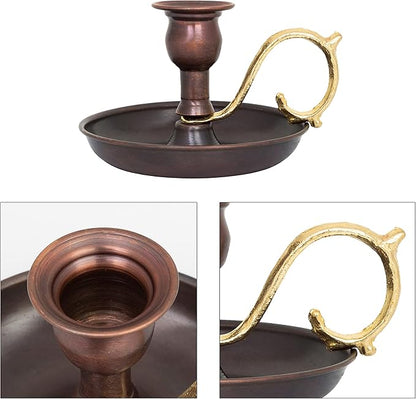 Copper Handmade Candle Holder for Rustic Home Decor with Handle Metal Candle Holders for Pillar Candles Gothic Decor Candlestick Holders (Oxide)