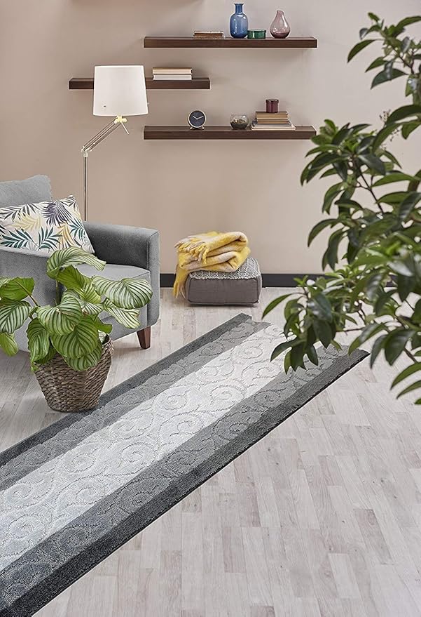 ORFA HOME Custom Cut Hallway Runner Rug, Slip Resistant, 31 Inch Wide X Your Choice of Length, Scroll Anthracite, 31 Inch X 17 feet