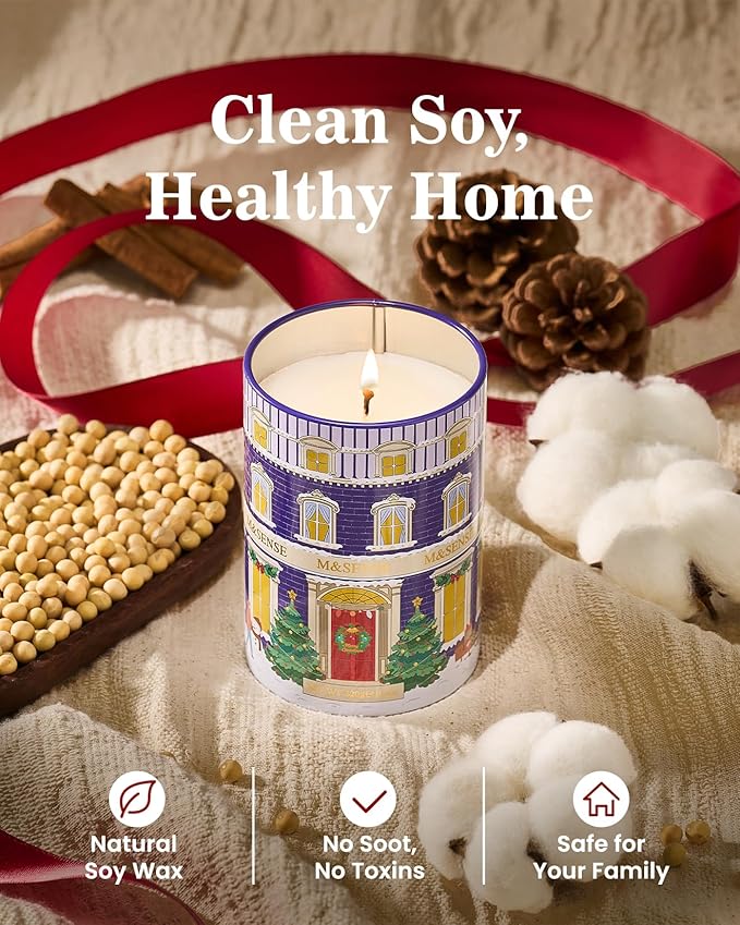 M&SENSE Snowy Christmas Candles, Winter Scented Holiday Soy Candles for Home, 11.3oz 70 Hour Non Toxic Christmas Decor, Cozy Aromatherapy Christmas Gifts for Women Men,Winter Candle Christmas