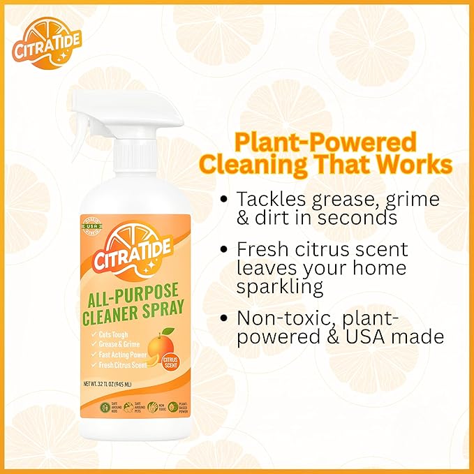 All-Purpose Cleaner Spray – Plant-Based Citrus Formula – Cleans Kitchens, Bathrooms & Hard Surfaces – CITRATIDE – USA Made, Non-Toxic (32 fl oz)