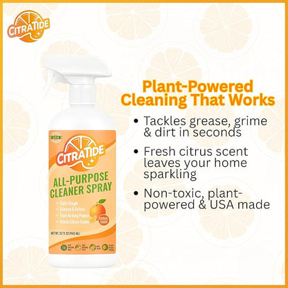 All-Purpose Cleaner Spray – Plant-Based Citrus Formula – Cleans Kitchens, Bathrooms & Hard Surfaces – CITRATIDE – USA Made, Non-Toxic (32 fl oz)