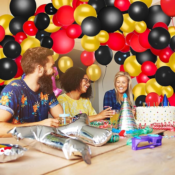 TecUnite 100 Pcs Red Black Gold Latex Balloons 13 Inch Colorful Round Balloons for Wedding Birthday Festival Racing Car Poker Card Party Decoration