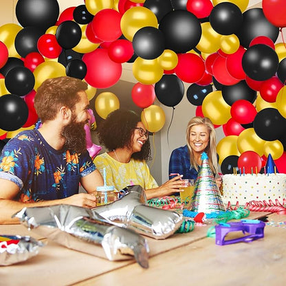 TecUnite 100 Pcs Red Black Gold Latex Balloons 13 Inch Colorful Round Balloons for Wedding Birthday Festival Racing Car Poker Card Party Decoration