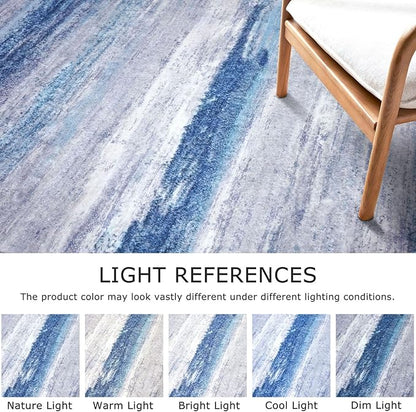 KOZYFLY 3x5 Rug Modern Ombre Living Room Area Rug, Washable Rugs for Bedroom Non-Slip Soft Stain Resistant Striped, Print Blue/Grey/Beige Abstract Carpet for Living/Laundry/Kid Room