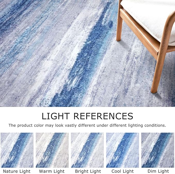 KOZYFLY Modern Abstract Small Area Rugs, 2x3 Washable Kitchen Rug Non-Slip Soft Small Bathroom Rug, Blue/Grey/Beige Striped Entryway Rugs Abstract Print Faux Wool Doormat for Bedside Entrance Bedroom