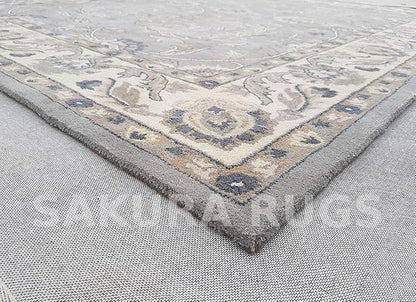 Turkish Oushak – Classic Handcrafted Carpet with Vintage Pattern, Ideal for Bedroom, Living Room & Elegant Décor(Grey, 8' x 8' Square)