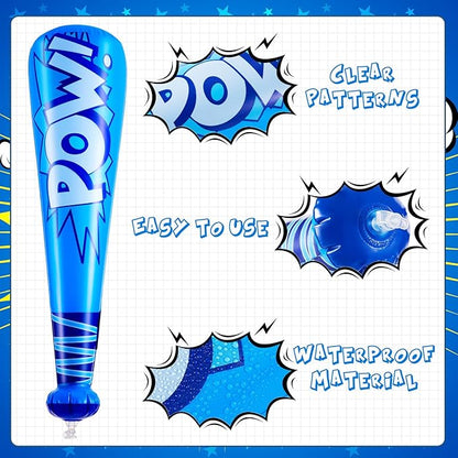 Seematn 100 Pcs Pow Inflatable Baseball Bats 17 Inch Inflatable Blow up Bats for Kids Carnival Game Prizes Bulk Baseball Party Favors Carnival Hero Sports Prizes (Mixed Color)