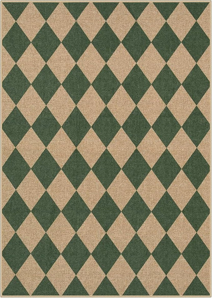 Lahome Checkered Outdoor Rug 5x7, Washable Rug for Living Room Office Indoor Outdoor Carpet, Farmhouse Non Slip Non Shedding Green Carpet for Dining Room Sunroom Patio Courtyard