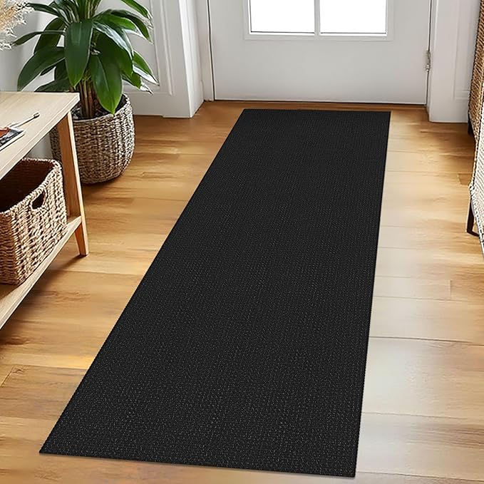 EARTHALL Woven Runner Rug 2x5 Ft Washable Runners for Hallways Cotton Non Slip Rubber Backed Kitchen Runner Braided Indoor Floor Carpet for Entryway, Hallway, Kitchen, Bedroom, Black/Grey