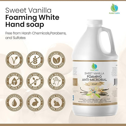 AntiMicrobial Hand Soap 64 oz - Sweet Vanilla Gentle Foaming Liquid Hand Soap Refill Antibacterial - Moisturizing, Long Lasting Freshness & Safe for Skin