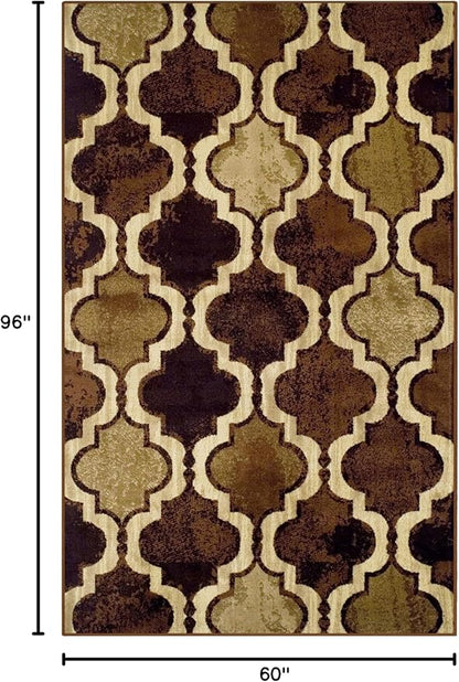 SUPERIOR Indoor Large Area Rug for Kitchen, Bedroom, Living Room, Entryway, Hallway with Jute Backing, Perfect for Hardwood Floors- Viking Modern Geometric Trellis Design, 5 ft. x 8 ft., Coffee
