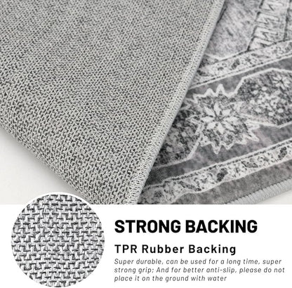 KUTA Rugs for Entryway Oriental Small Washable Area Rug 2x3 Grey Non-Slip Ultra Soft Printed Vintage Distressed Tribal Low-Pile Indoor Door Mat Carpet for Entrance Bedroom Kitchen