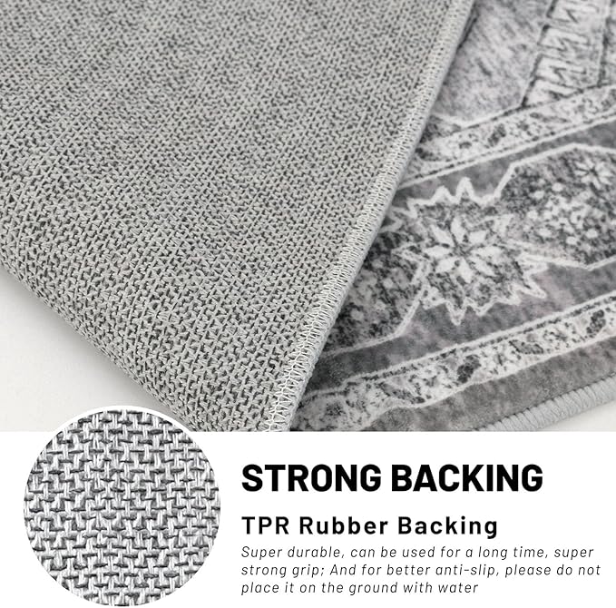 KUTA Oriental Medallion Kitchen Runner Rug, 2x8 Vintage Grey Washable Hallway Runners Non-Slip Ultra Soft Printed Distressed Tribal Floor Carpet Rugs for Bedroom Living Room Nursery