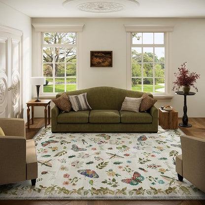 Washable Area Rugs for Living Room: 5x7 Bedroom Rug Vintage Rugs Stain Resistant Non Slip Low Pile Soft Lightweight Carpet for Kitchen Dining Room Farmhouse Nursery Kids Room Indoor