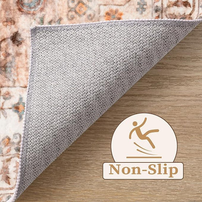 SERISSA 4x6 Boho Area Rug, Vintage Peach/Cream, Non-Slip, Machine Washable, Low-Pile, Rectangular