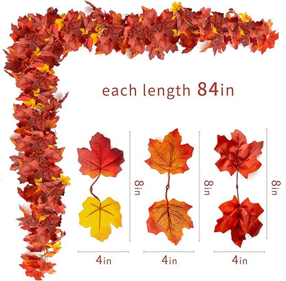 6PCS Fall Maple Leaves Garland, Party Joy 5.6Ft Artificial Maple Leaf Autumn Garland Hanging Fall Vines Table Decorations Front Door Fall Decor Thanksgiving Decorations Decor Outside Indoor Decor