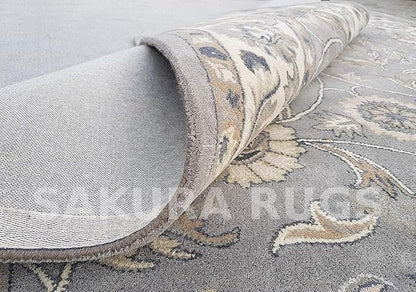 Turkish Oushak – Classic Handcrafted Carpet with Vintage Pattern, Ideal for Bedroom, Living Room & Elegant Décor(Grey, 9' x 9' Square)