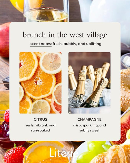 Literie NYC Inspired Scented Candle: Brunch in The West Village - Citrus & Champagne, 9oz, 50 Hour Burn, Vegan Soy & Coconut Blend Candle for Home Decor, Gift for Women & Men