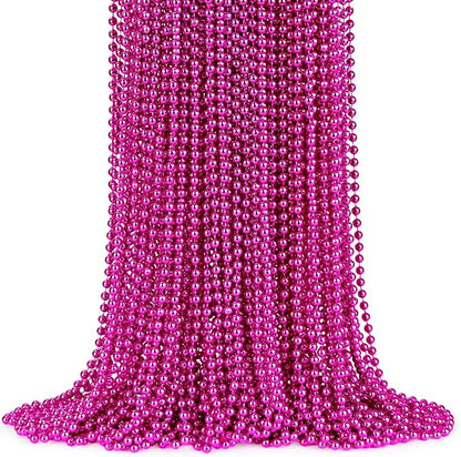 YAXINRUI 72 PCS Hot Pink Bead Necklace, Pink Mardi Gras Beads, Cancer Awareness Necklaces, 33 Inch Round Valentine Party Beads for Mardi Gras Christmas Cancer Awareness Month Events